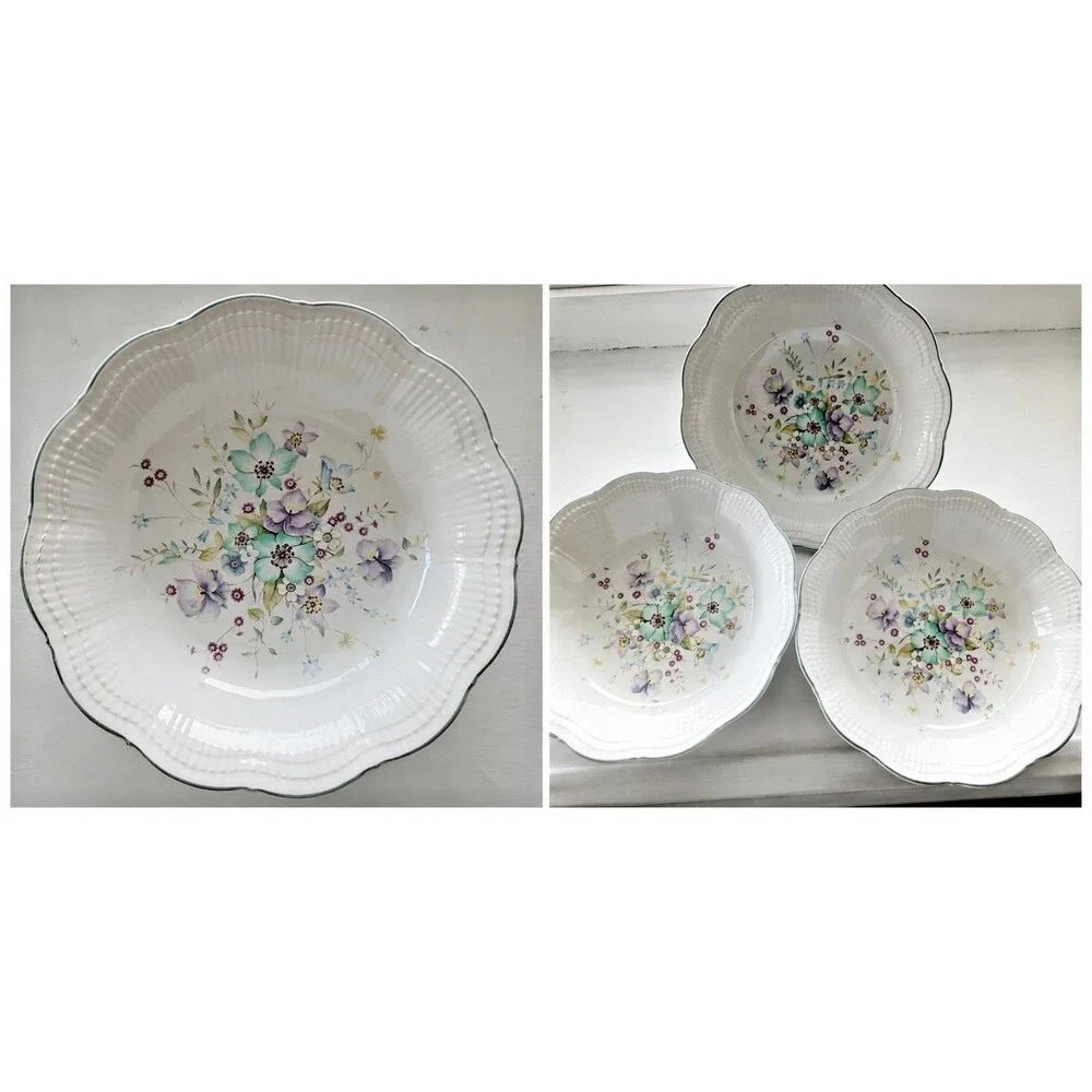 3 Mikasa Allura Chantal Soup Bowls China DH 902 Discontinued Pattern 1980s